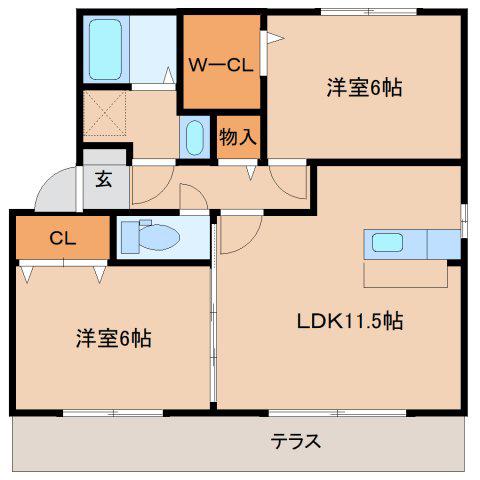 エバーグリーン(2LDK/1階)の間取り写真