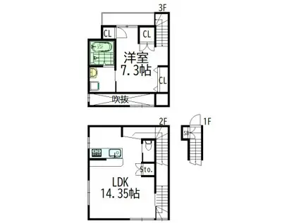 エスパスDEボヌール(1LDK/2階)の間取り写真