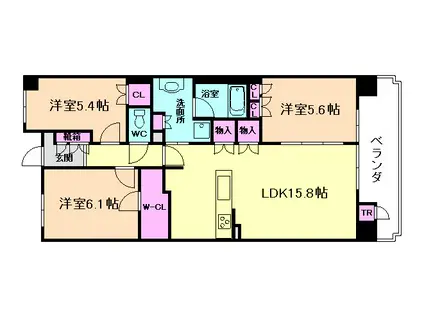 ジオ彩都いろどりの丘(3LDK/8階)の間取り写真