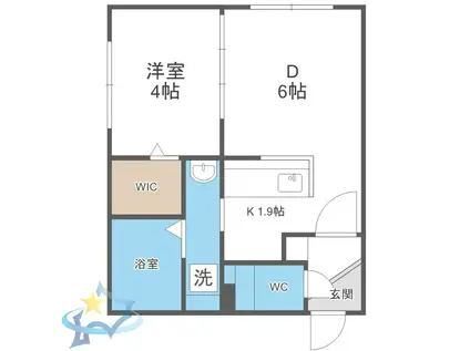 CASA BIANCA札幌駅西口(1DK/4階)の間取り写真