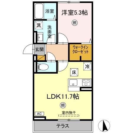 ル・サンティエ城南(1LDK/1階)の間取り写真