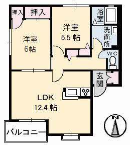 ラ・カーナ D棟(2LDK/2階)の間取り写真