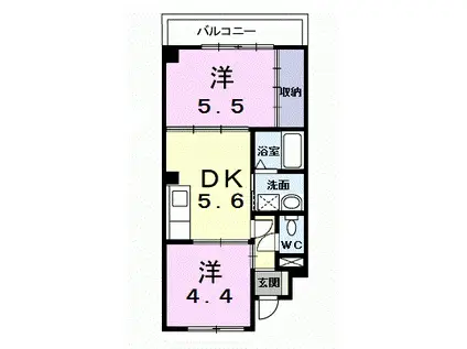 ドミールYASIRO・II(2DK/1階)の間取り写真