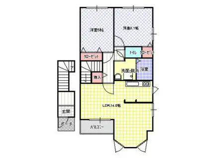 アルドーレ ウーノ(1LDK/2階)の間取り写真