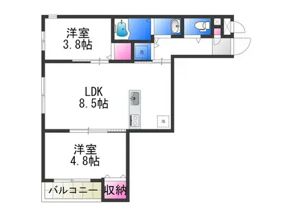 ST.RESIDENCE 七道(2DK/3階)の間取り写真