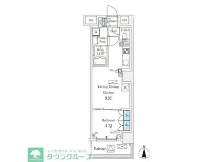 フロンティアレジデンス錦糸公園(1LDK/4階)の間取り写真