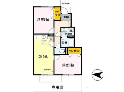 ルリール学園南館(2DK/1階)の間取り写真