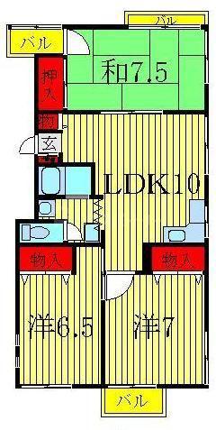 メゾンコティー(3LDK/2階)の間取り写真
