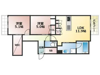 MAISON DE MINE NAGAI PARC EST(2LDK/2階)の間取り写真