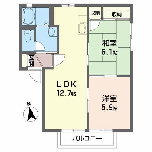 プライムコートB(2LDK/2階)の間取り写真