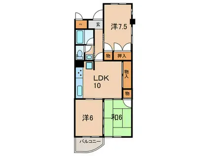 阪急神戸線 武庫之荘駅 徒歩12分 7階建 築52年(3LDK/3階)の間取り写真