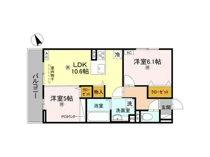 エレガンス ビュー(2LDK/3階)の間取り写真