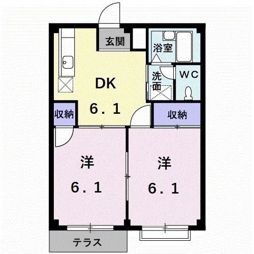 ウエストヒルズ(2DK/2階)の間取り写真