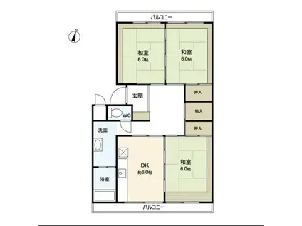 鹿野ハイツ(3DK/4階)の間取り写真