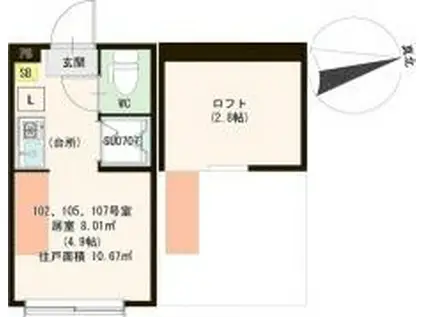 ハーモニーテラス新小岩III(ワンルーム/1階)の間取り写真