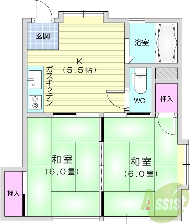 コーポラス白萩(2DK/1階)の間取り写真