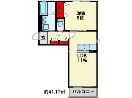 ウィステリア神岳A棟(1LDK/2階)の間取り写真