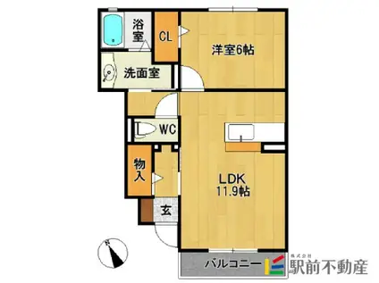 ヴィラウィステリア神埼A(1LDK/1階)の間取り写真