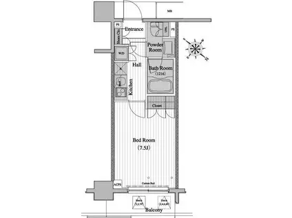 レジディア月島II(1K/7階)の間取り写真