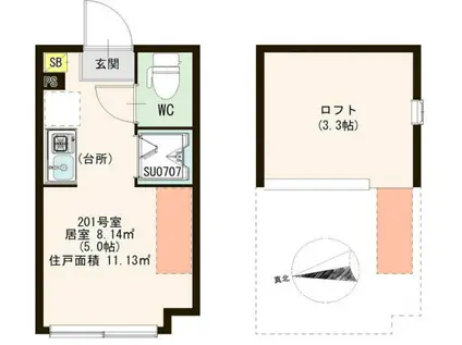 ハーモニーテラスM(ワンルーム/2階)の間取り写真