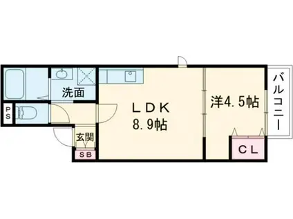 AGR 石橋(1LDK/2階)の間取り写真