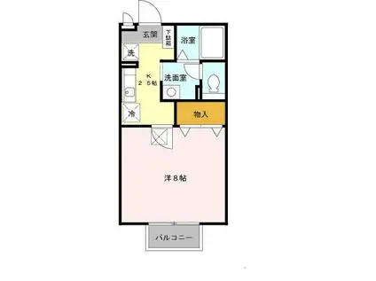 ピュアライフA棟(1K/2階)の間取り写真