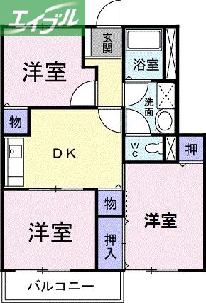 ビルゴB棟(3DK/1階)の間取り写真