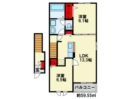 クラールFKIIB(2LDK/2階)の間取り写真