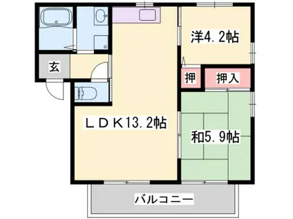 ディアス花北(2LDK/1階)の間取り写真