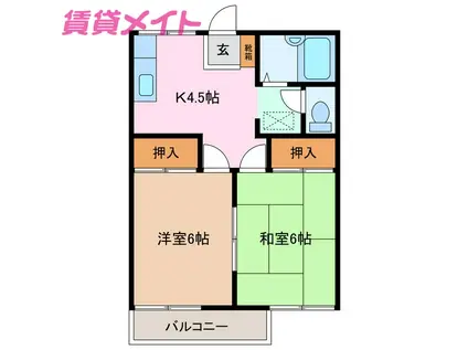 モンシャトー C棟(2K/1階)の間取り写真