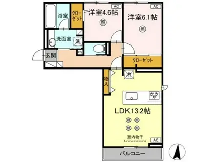 BELLE FLEURII(2LDK/2階)の間取り写真