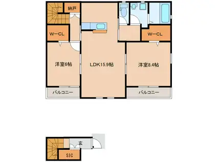 カーサ・オルセット(2LDK/2階)の間取り写真
