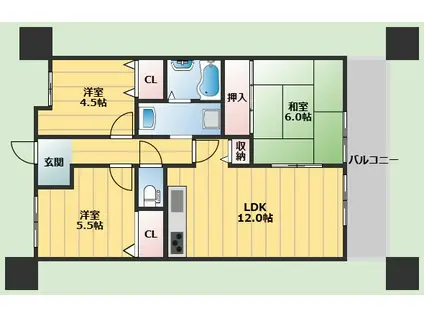 パシフィックマンション(3LDK/2階)の間取り写真