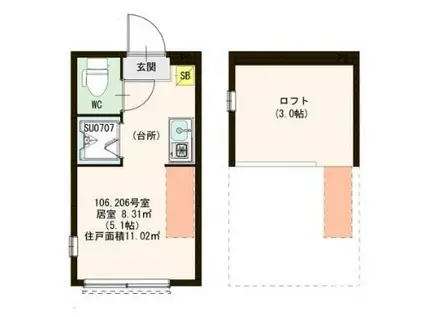 ハーモニーテラス志茂XII(ワンルーム/2階)の間取り写真