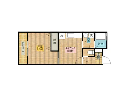 レイクビレッジI(1SDK/2階)の間取り写真