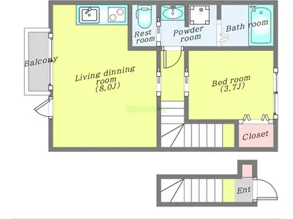 シェルテ河原町A(1LDK/2階)の間取り写真