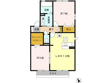 ポワール・トゥワイスB(2LDK/1階)の間取り写真