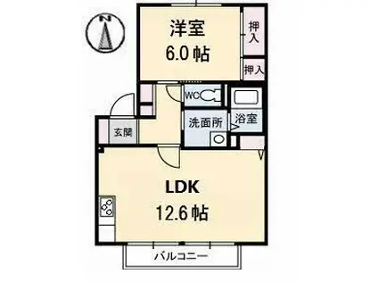 ディアスわかば(1LDK/2階)の間取り写真