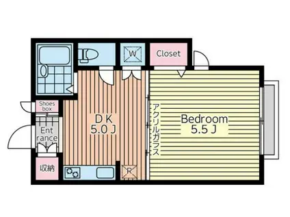 リバーサイド(1DK/2階)の間取り写真