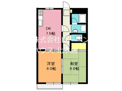 リバティヒルA(2DK/1階)の間取り写真