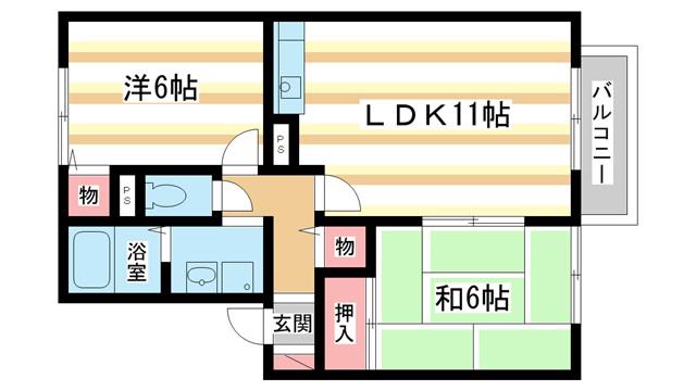 セジュール壱番館K(2LDK/2階)の間取り写真