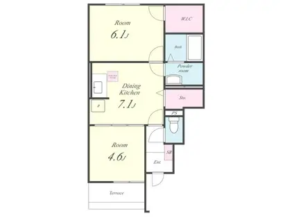 アムール魚住(2DK/1階)の間取り写真