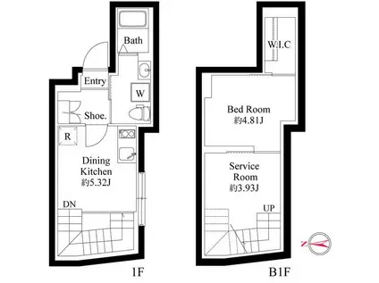 ファーヴァル代々木上原(1SDK/1階)の間取り写真