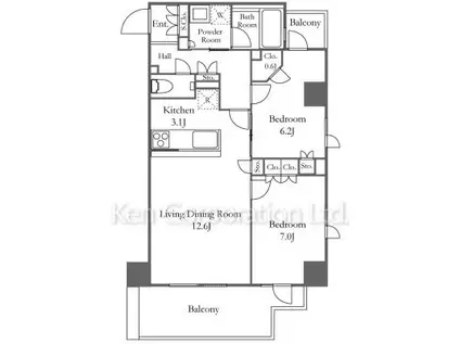 プライムアーバン新宿夏目坂タワーレジデンス(2LDK/6階)の間取り写真