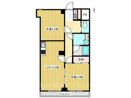 ロイヤル二ノ橋ビル(2LDK/3階)の間取り写真
