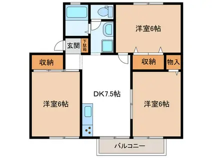 ラデュ―グリーンM(3DK/2階)の間取り写真