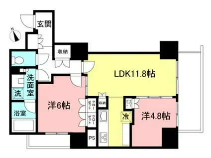 IIHA武蔵野(2LDK/12階)の間取り写真