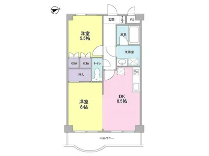 ベルフレール玉川(2DK/3階)の間取り写真