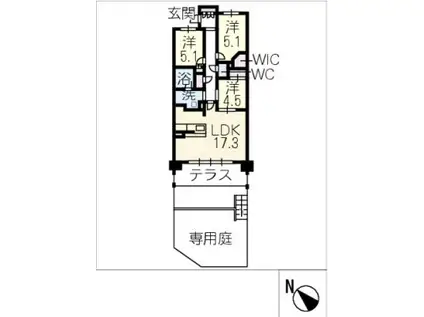 プラウド池下サウスヒル102号(3LDK/1階)の間取り写真