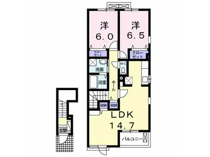 藍らんどこくふC(2LDK/2階)の間取り写真